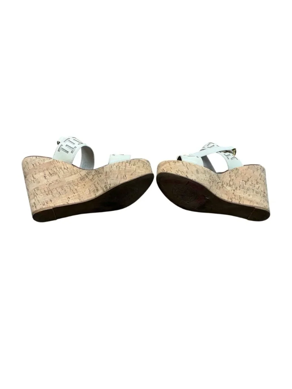 Tory Burch White Cutout Logo Wedge Sandals Leather Platform Summer  Sz 11M